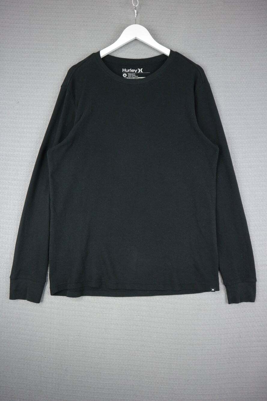 Hurley Thermal Long Sleeve Shirt Black Medium Cotton Blend Waffle Knit Crewneck